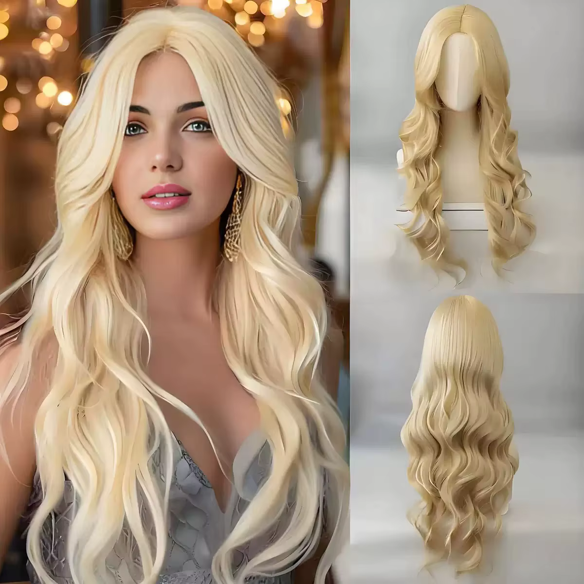 Perruque synthétique bouclée dorée pour cheveux longs bouclés pour fête, cosplay d'Halloween, usage 