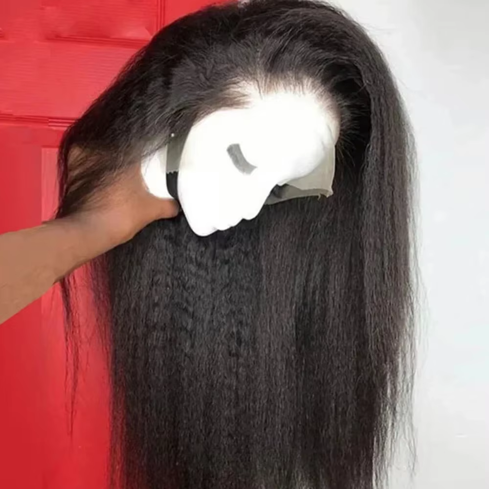 Perruques Lace Front Kinky Straight de 40 pouces en cheveux humains, densité 250%, Yaki Straight, de