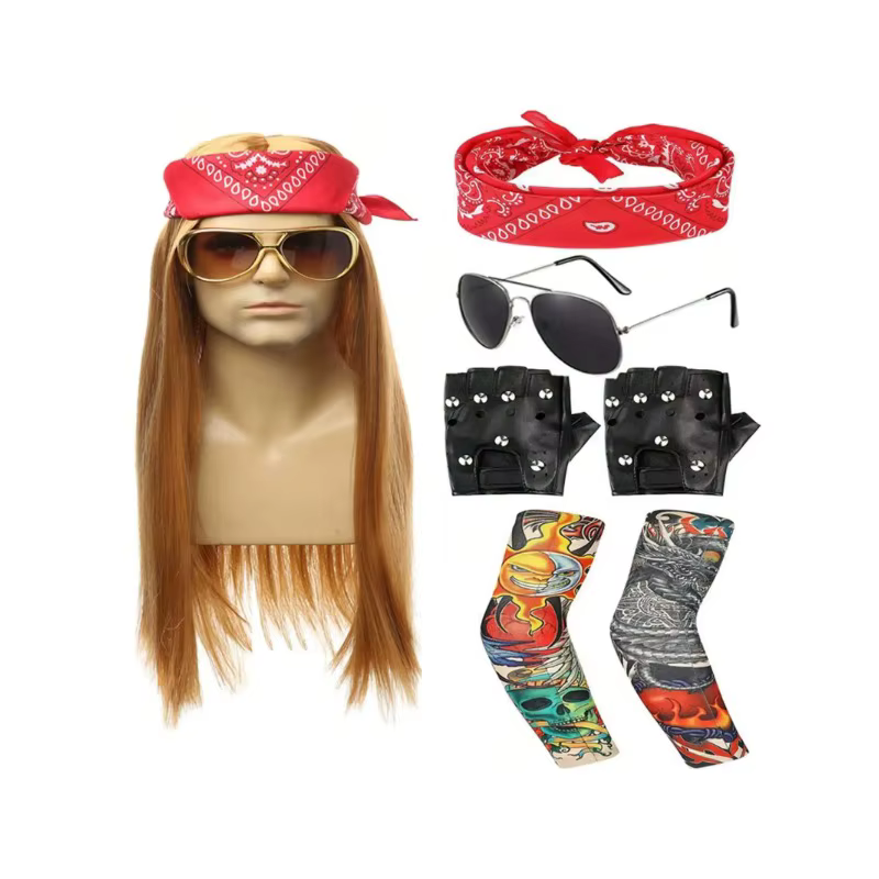 Perruque RapMetal Hiphelicopter avec Bandana pour Homme et Femme, Costume Rocker, Lunettes de Soleil