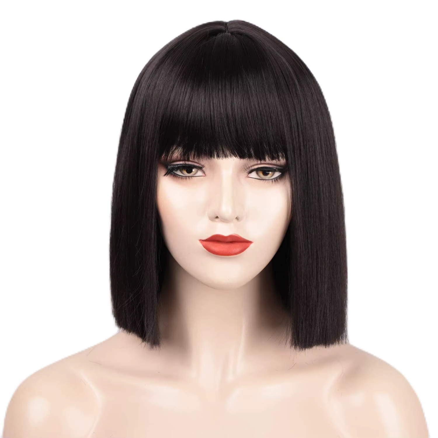 Perruque Bob noire avec frange, perruque courte noire adaptée aux perruques pour femmes, perruque sy