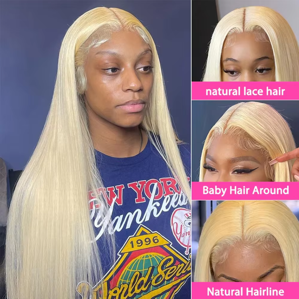 Perruque Lace Frontal Wig brésilienne naturelle, cheveux lisses, blond 613 HD, 13x6, 13x4, transpare