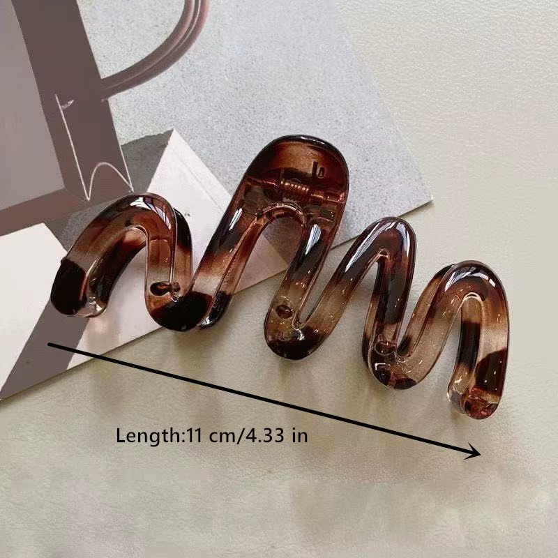 Pince à cheveux ondulée pour femmes, marron ambre brillant, 11cm/4,33 pouces, grande pince à cheveux