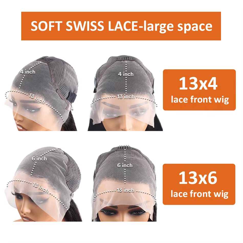 36 pouces gingembre Orange dentelle avant perruques cheveux humains pré plumé 200% densité vague de