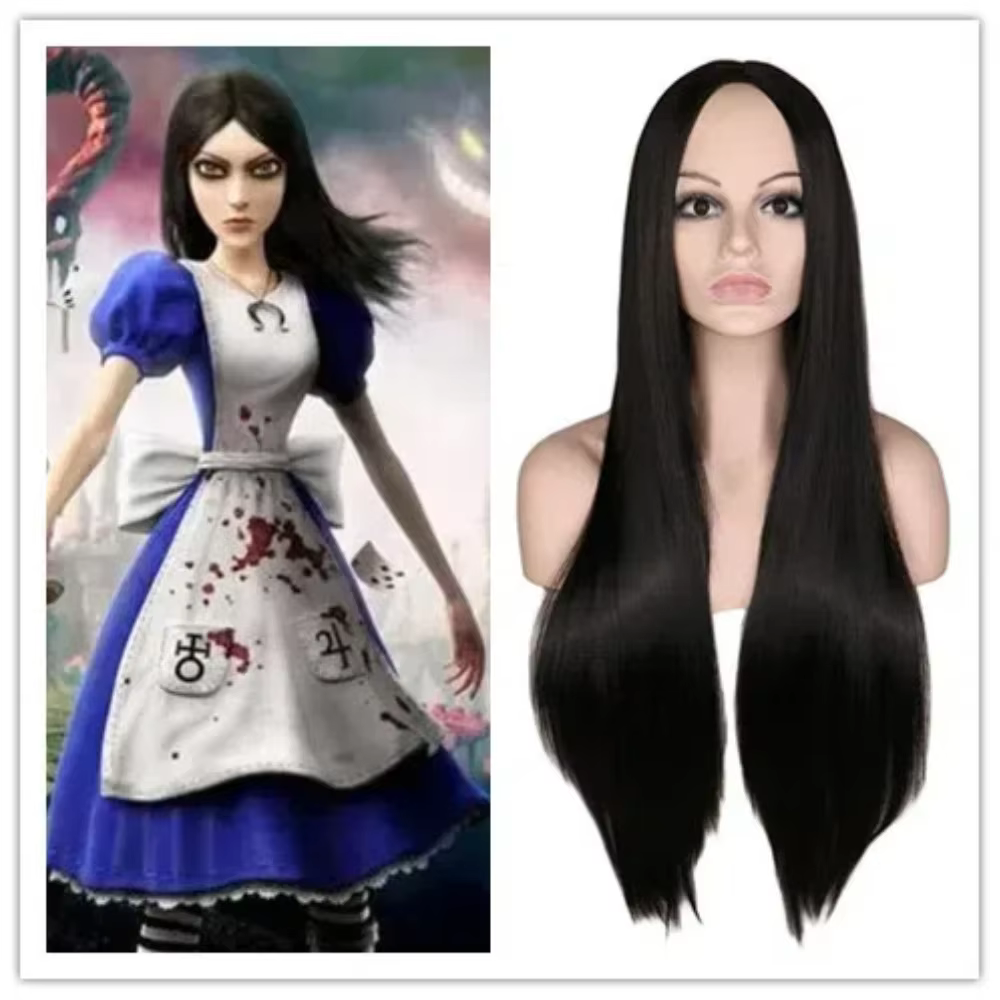 Madness Returns Alice longue perruque noire 26 "femmes longue droite partie centrale synthétique Hal