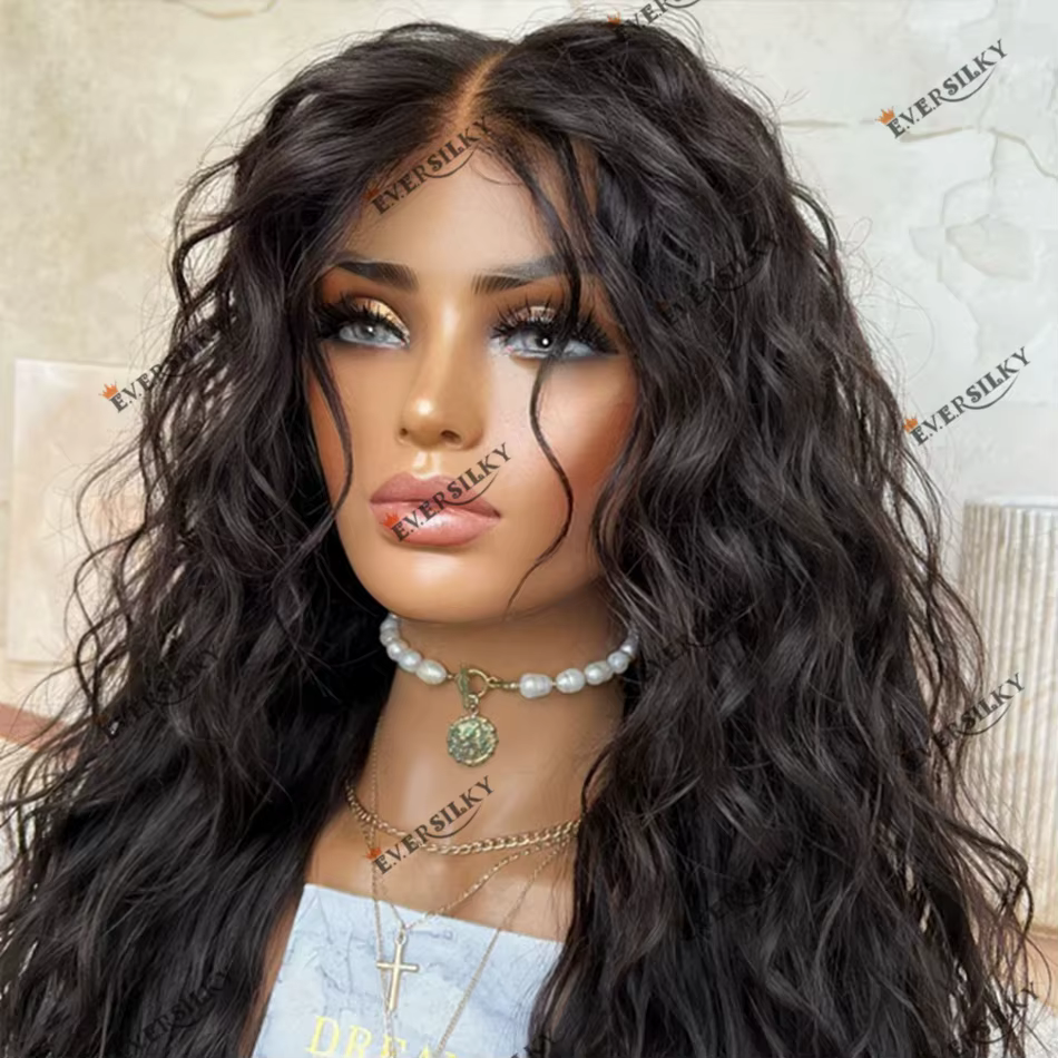Perruque Lace Closure Wig Indienne Naturelle Ondulée, Cheveux Noirs, 5x5, 13x6, Densité 200, Partie 