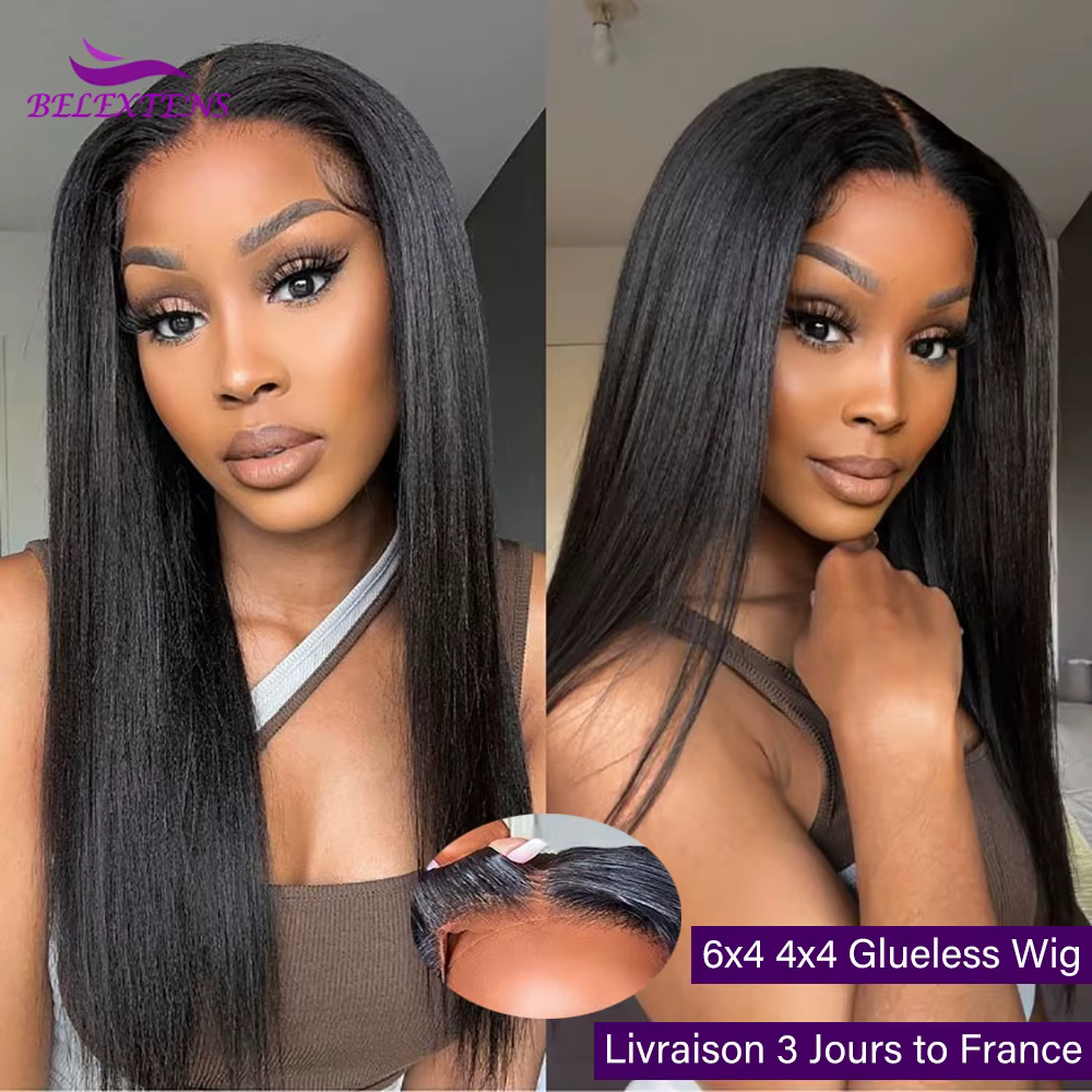 6X4 Perruques Cheveux Humains Sans Colle Prête à Porter 4X4 Glueless Wigs Human Hair Lisse Dentelle 