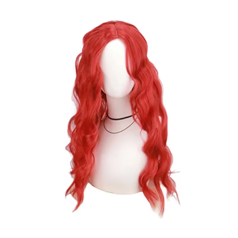 Perruques de cosplay anime, cheveux roux, perruque longue bouclée ondulée pour Halloween, rose, bleu