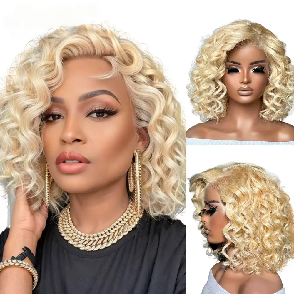 Perruques blondes bouclées 613, perruques courtes en dentelle HD 13x4, perruques frontales à ondulat