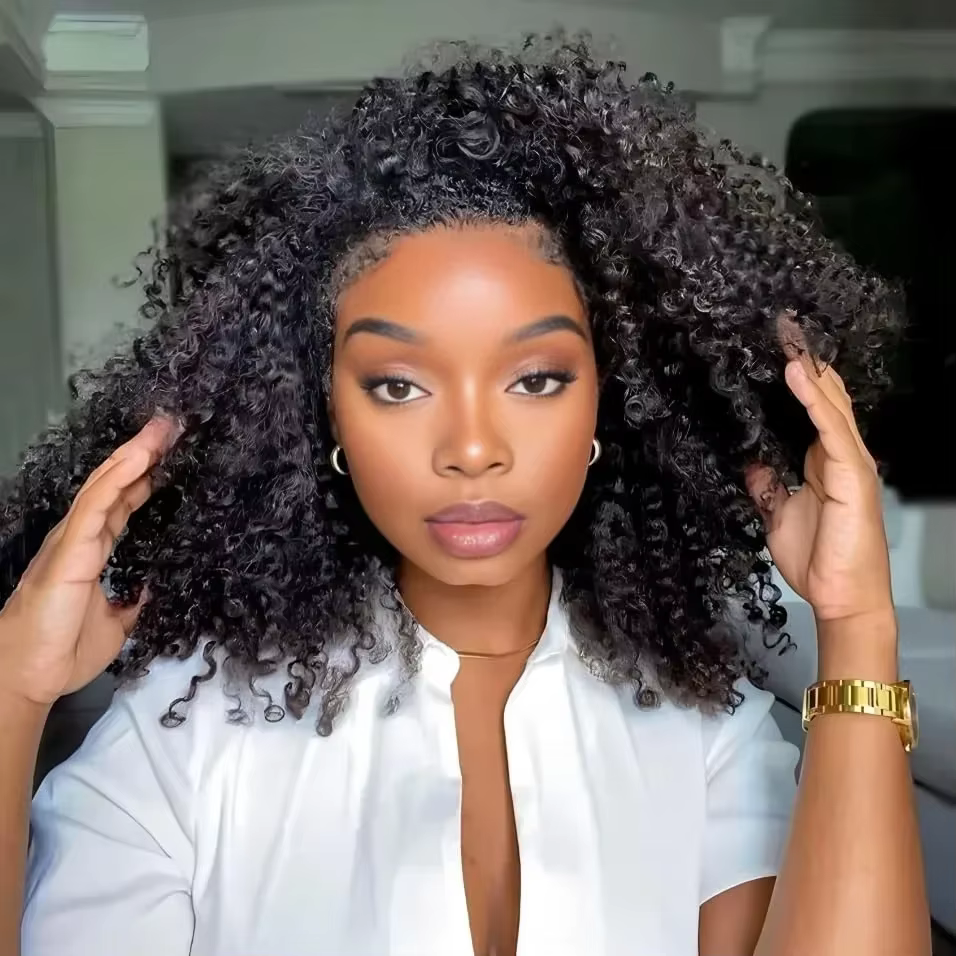300% porter Go demi perruque cheveux humains crépus bouclés bandeau perruque mise à niveau 3 en 1 de