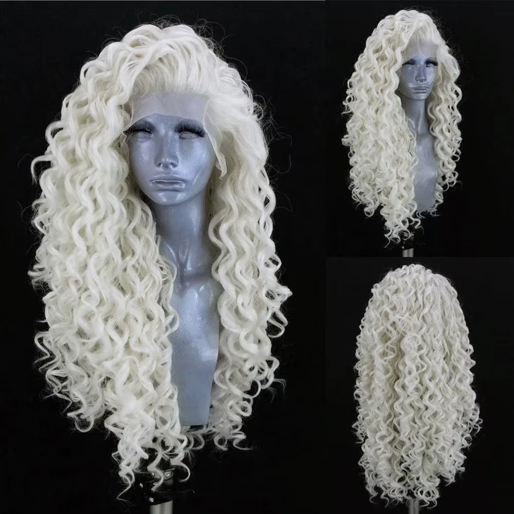 FANXITION-Perruque Lace Front Wig synthétique blonde platine pour femmes, postiche ondulée longue sa