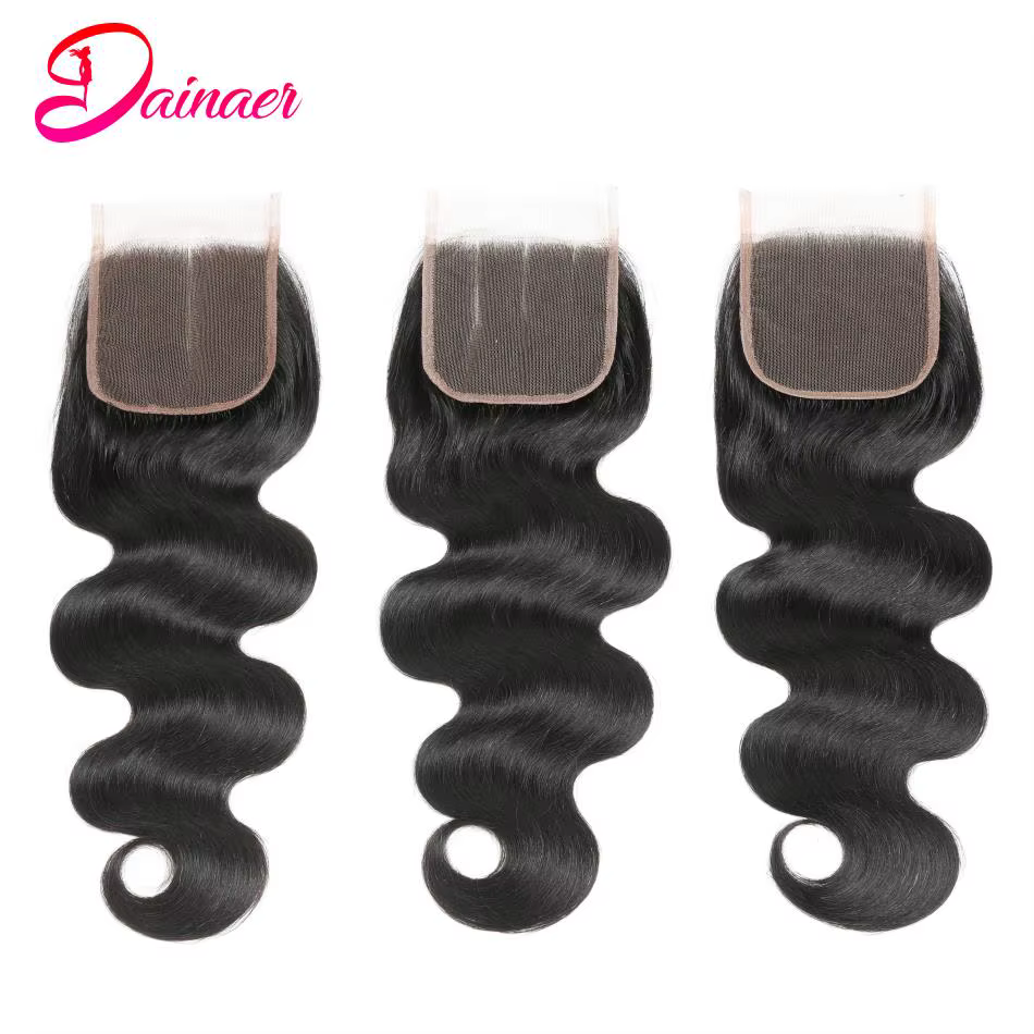 Perruque Lace Closure Wig indienne Remy, cheveux naturels, Body Wave, 4x4, 12-22 pouces