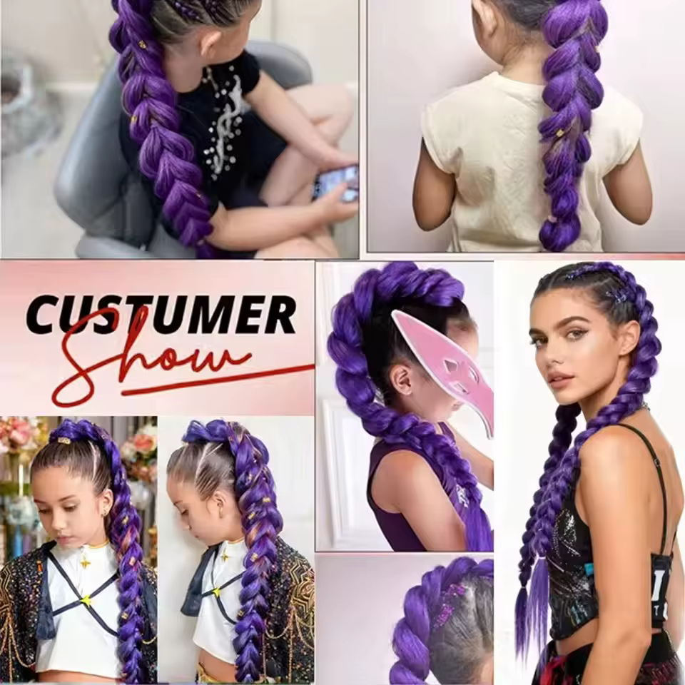 Perruque tressée violette synthétique extra longue de 32 po | Métallique chatoyant | Postiche de