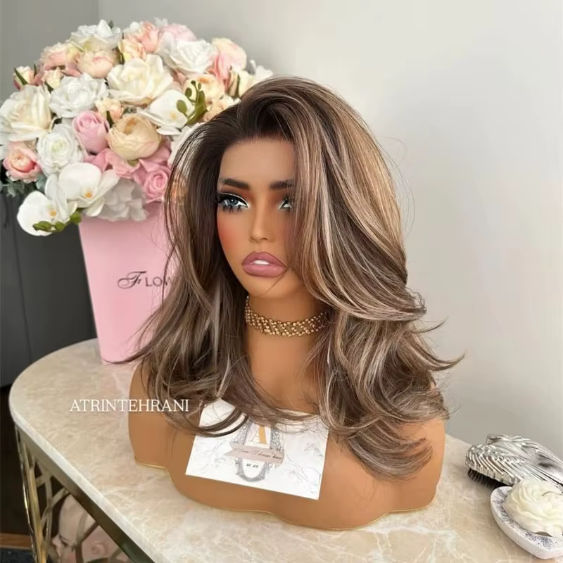 Perruque Lace Front Synthétique 13x4 à Raie Libre, Ligne de Cheveux Pré-épilée, Ombré Blond Brun ave