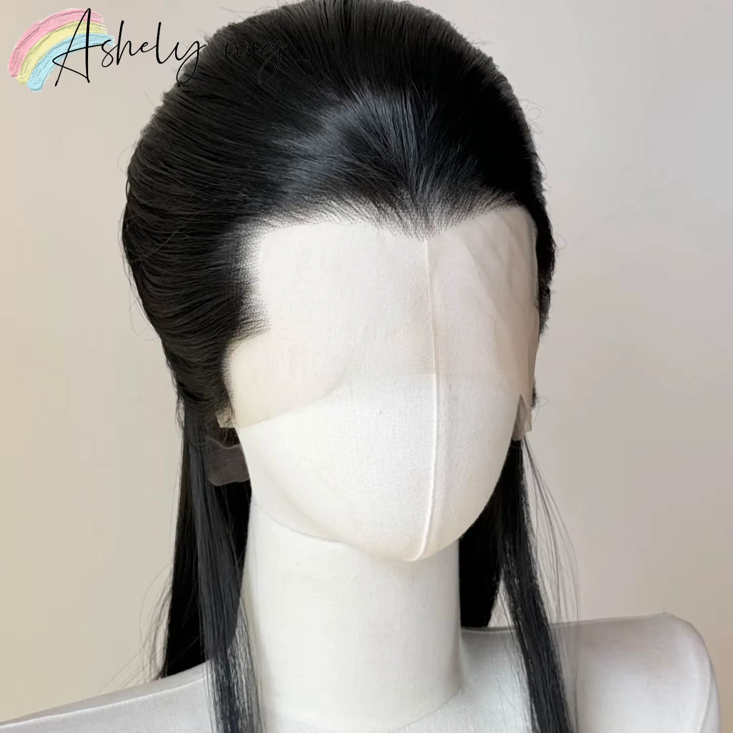 Ashely Widow's Peak Wig – Perruque synthétique noire à dentelle frontale 26 pouces 13*4, cheveux rai