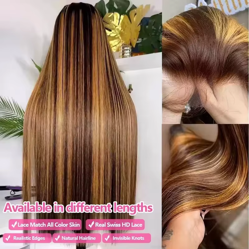 Perruque Lace Front Wig naturelle lisse sans colle, cheveux humains, naissance des cheveux pré-épilé