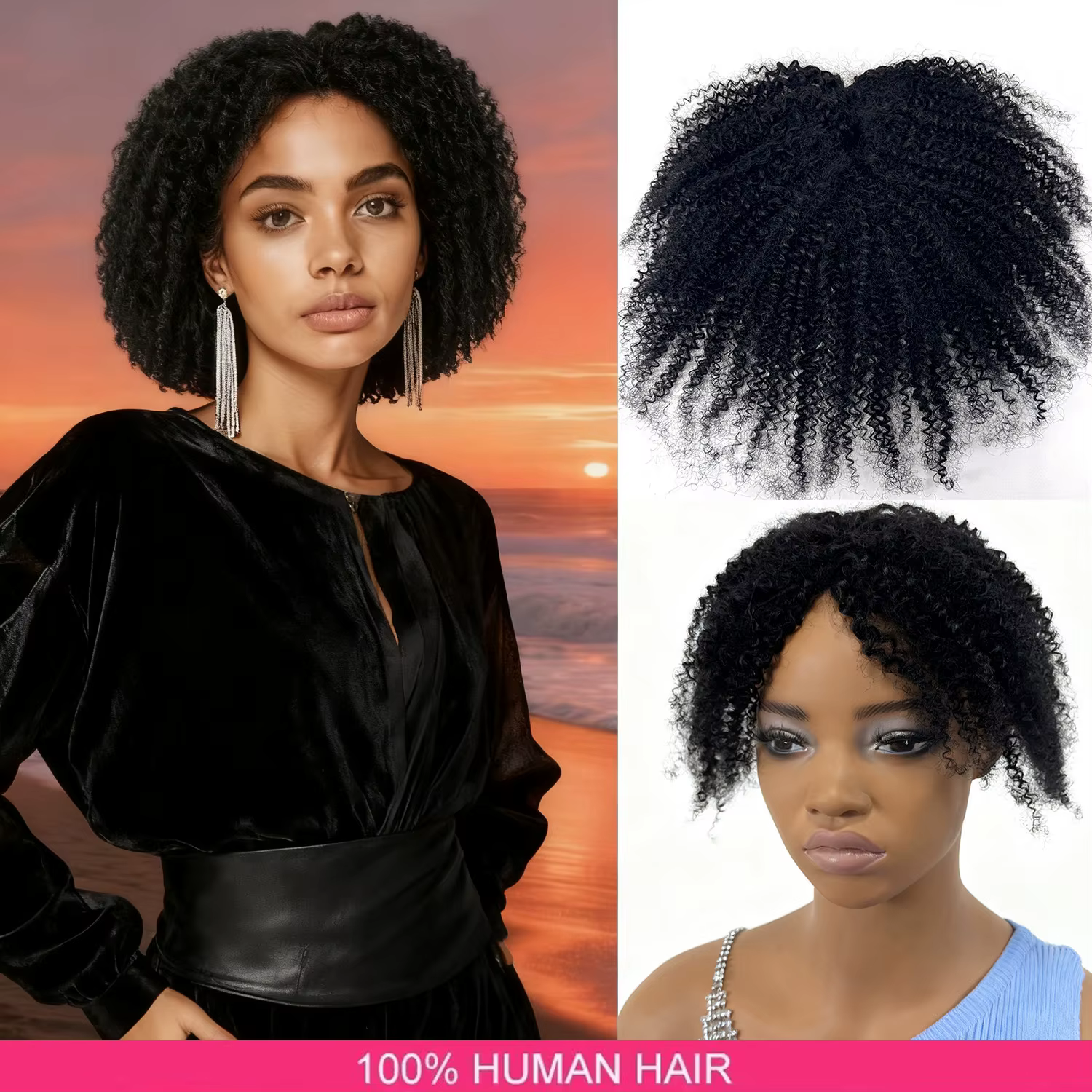 Topper de cheveux afro crépus bouclés pour femmes – Postiche d'aspect naturel crépu bouclé pour amin