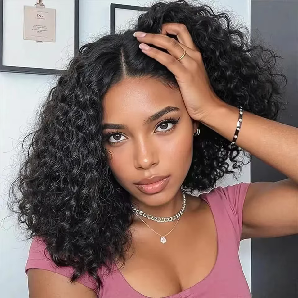 Perruque Bob Courte Sans Colle Densité 250% Cheveux Humains Ondulés Profonds Lace Front 5x5 Prête à 