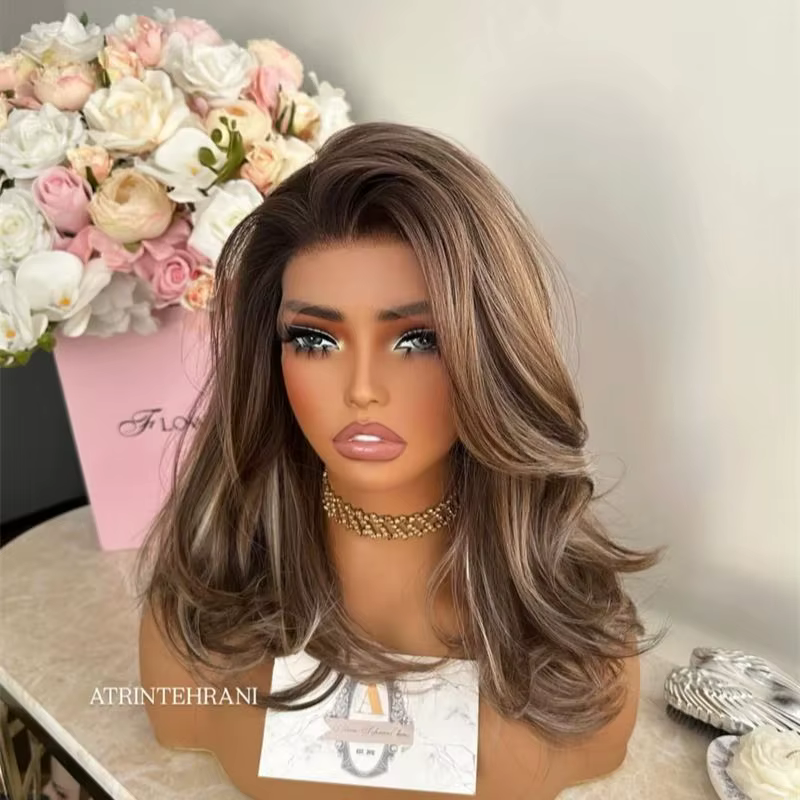 Perruque Lace Front Synthétique 13x4 à Raie Libre, Ligne de Cheveux Pré-épilée, Ombré Blond Brun ave