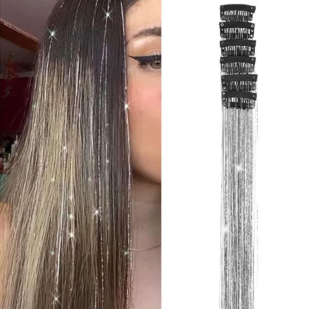 Extensions capillaires synthétiques à clips, lot de 6 pièces, Extensions capillaires à paillettes, K