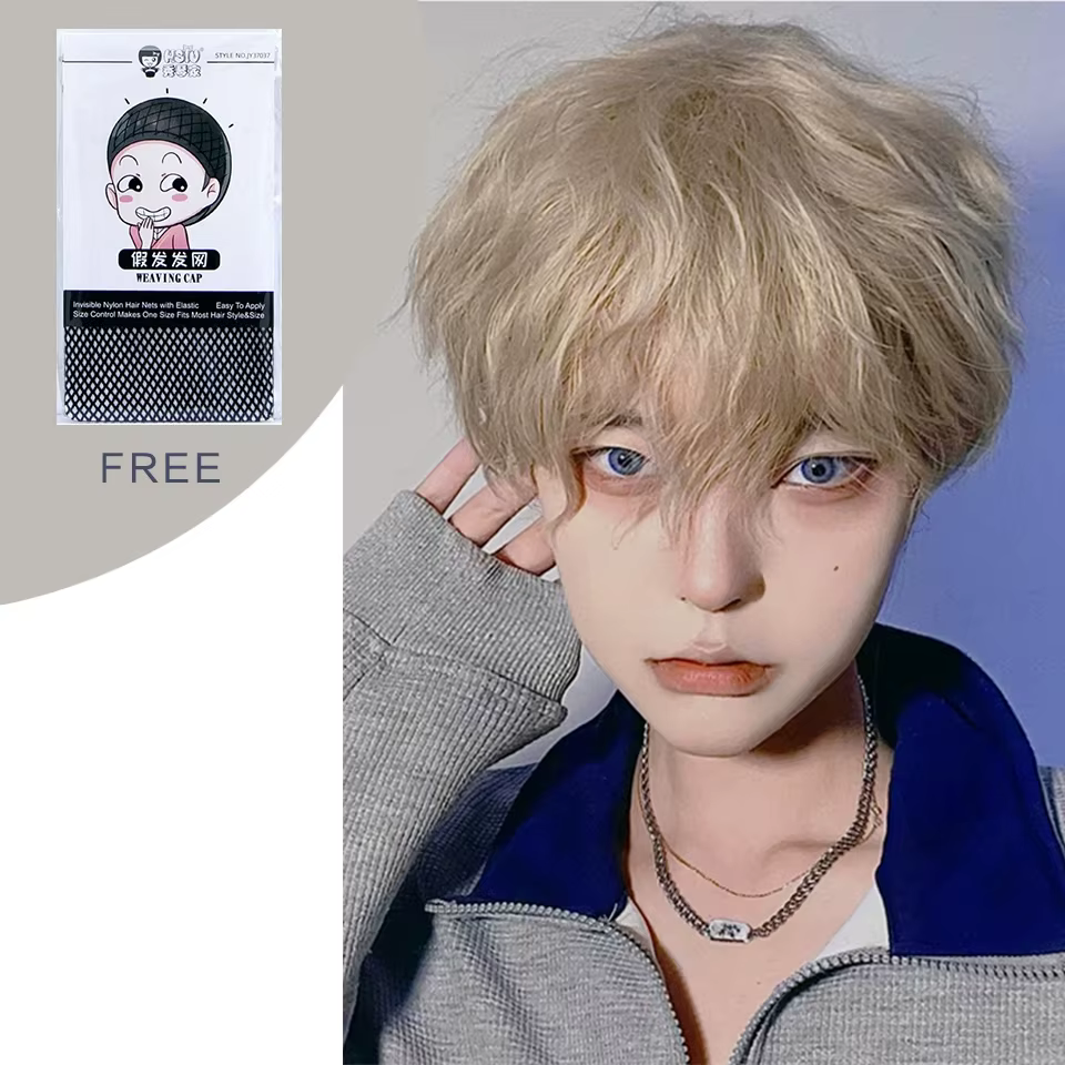Perruque Synthétique en Lin Brun Ombré pour Homme, Postiche Court et Droit, Coiffure Naturelle à la