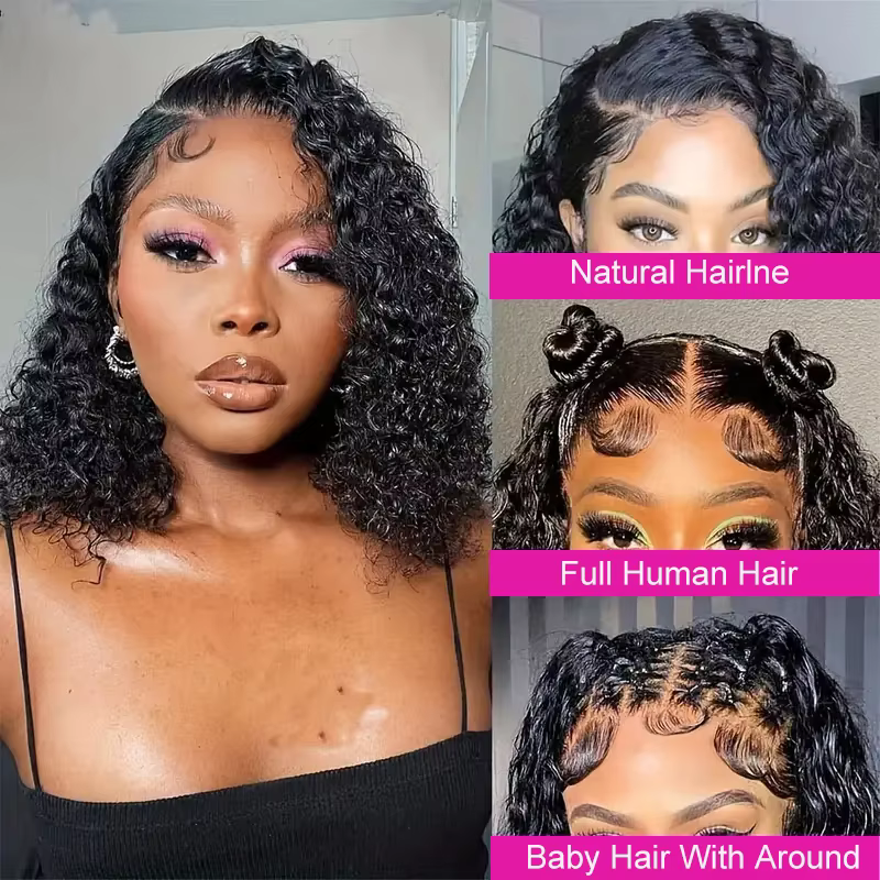 Perruques brésiliennes 100% cheveux humains bouclés profonds, couleur noire naturelle, perruques à o