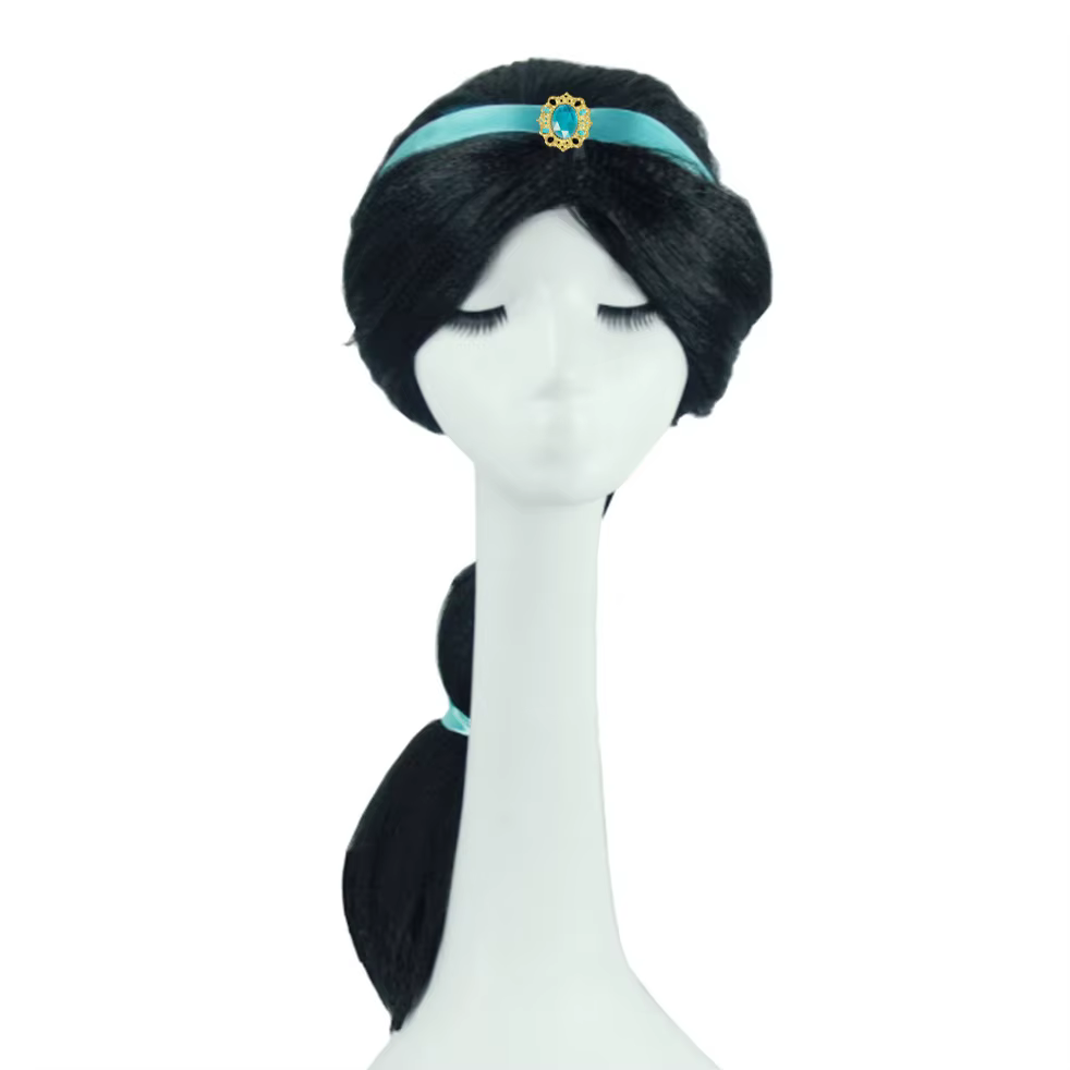Perruque de cosplay Aladdin princesse Jasmine pour enfants filles, perruque longue noire tressée, co