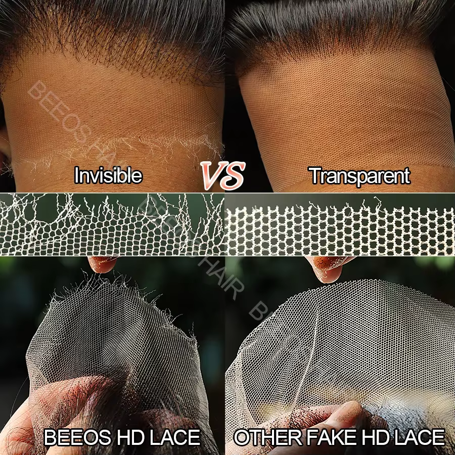Sans colle 2x6 HD dentelle fermeture perruques droite raie profonde 100% cheveux humains HD Transpar