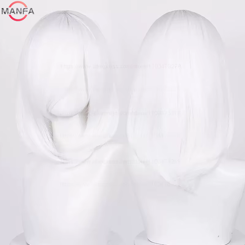 Perruque de Cosplay synthétique moyenne de base, 40cm, frange blonde, noire, blanche, rouge, rose, v