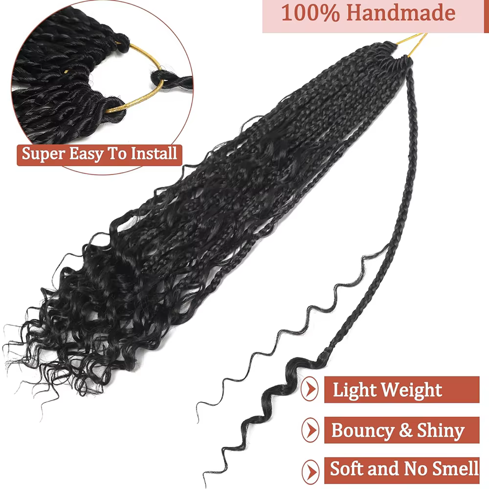 14/18/24 pouces déesse boîte tresses Crochet cheveux pré-bouclés Boho Crochet boîte tresses avec ext
