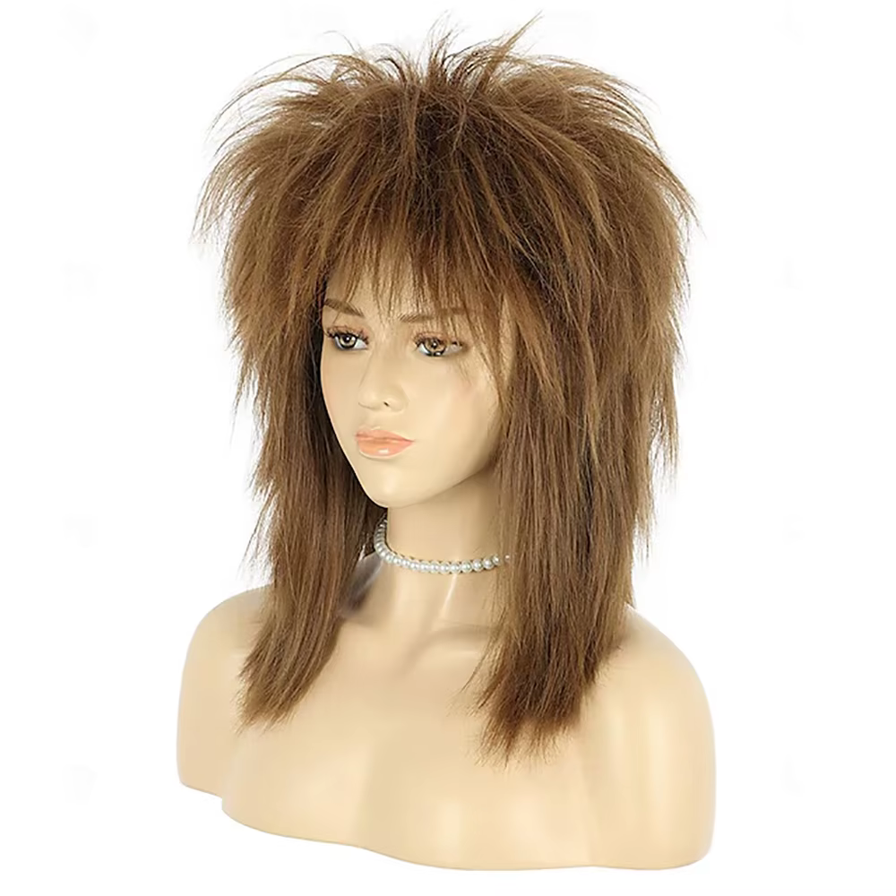 HAIRJOY Perruque synthétique style Mullet années 70-80 pour femme, longueur aux épaules, lisse, marr