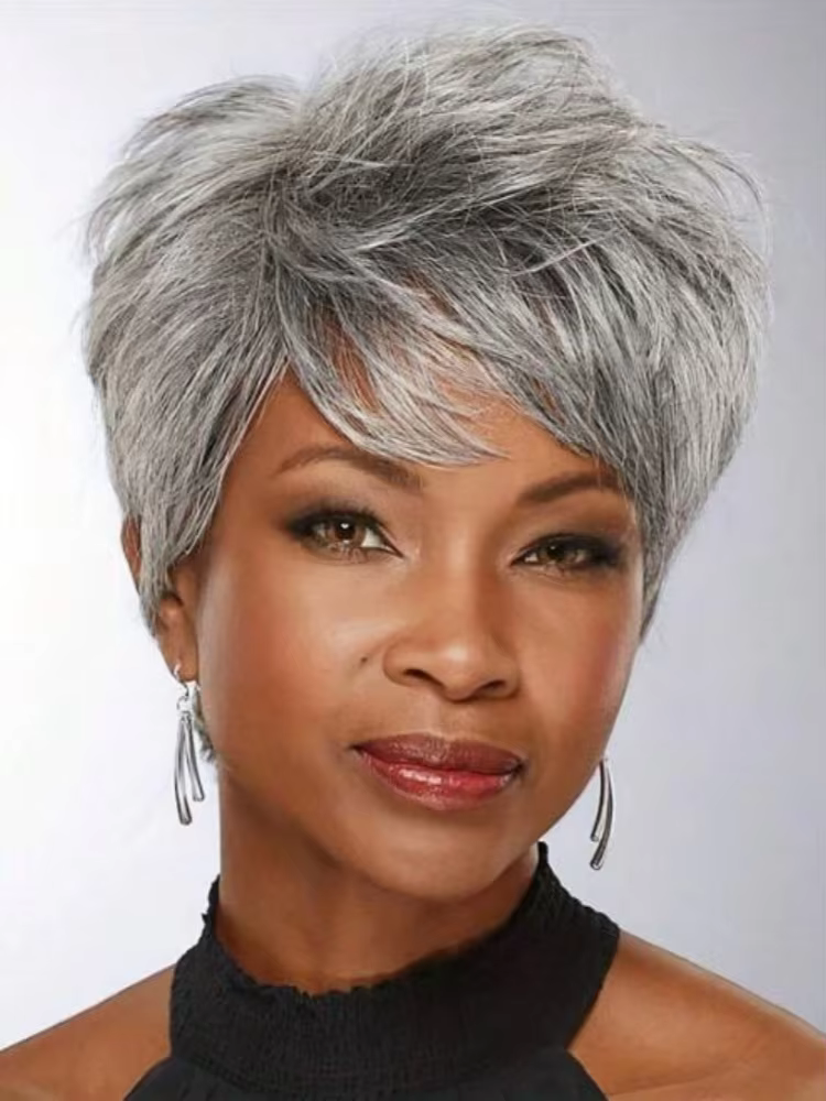 Perruques synthétiques courtes grises pour femmes de plus de 60 ans, coupe Pixie grise, couvre-cheve