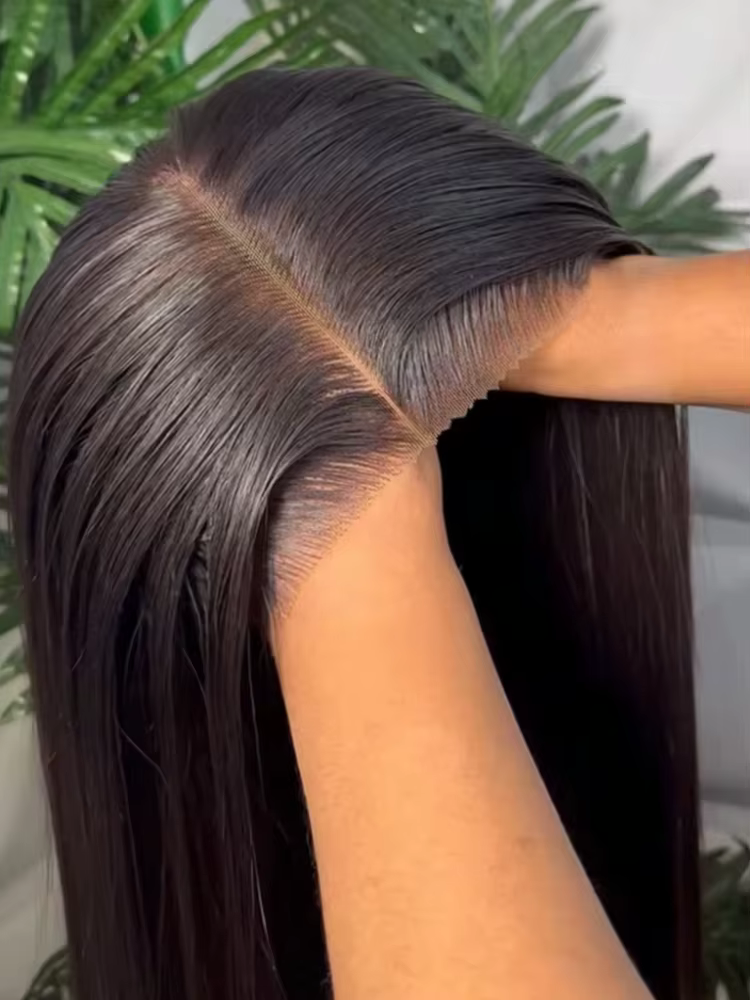 Perruque en cheveux humains lisses 40-46 pouces, prête à porter, sans colle, avec dentelle pré-coupé