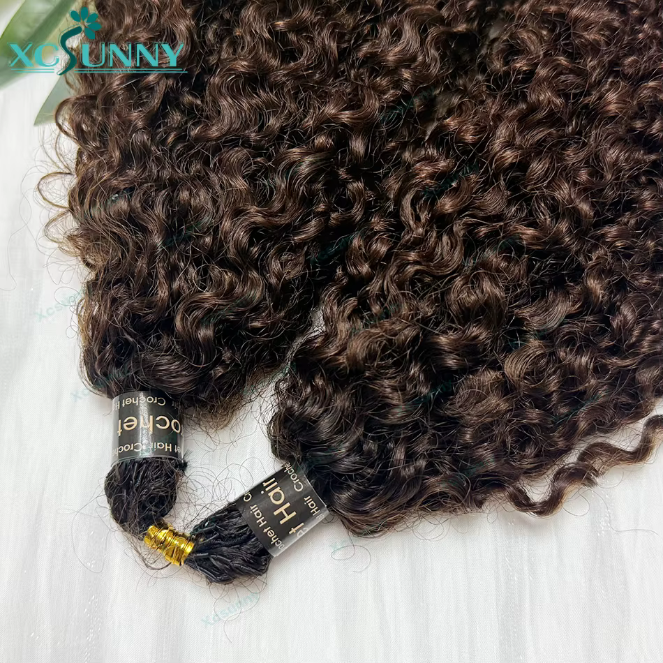Extensions de cheveux humains au crochet effet plume, bouclées afro crépues ombrées 1b 4, pré-séparé
