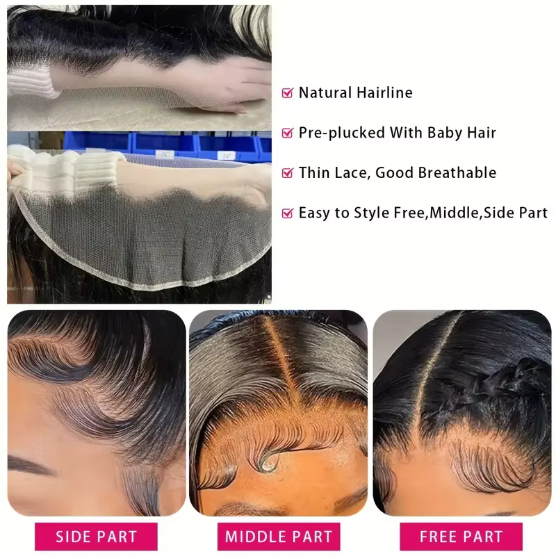 Extensions de cheveux naturels lisses avec Lace Closure, 4x4, 5x5, 6x6, 13x4, 13x6, Extensions front