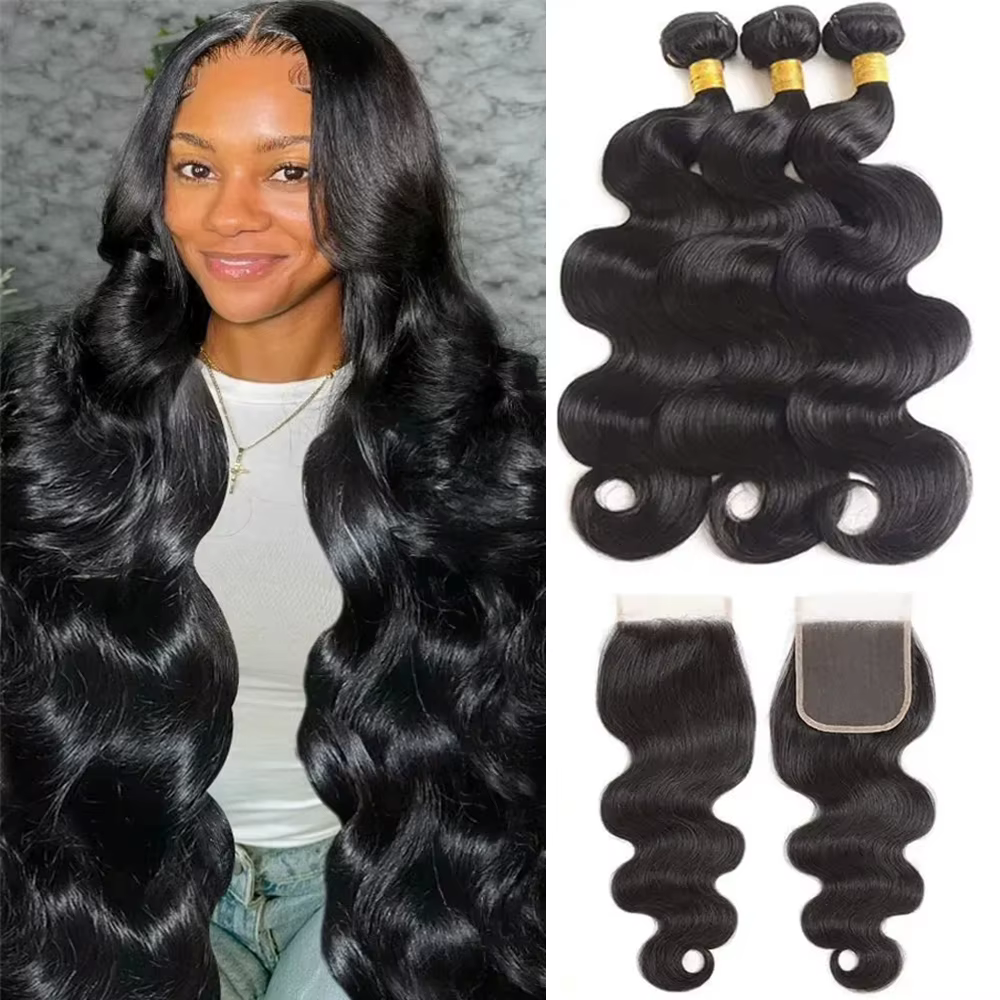 Tissage en lot brésilien naturel Body Wave birman, 30 pouces, avec Closure, Extension de cheveux vie