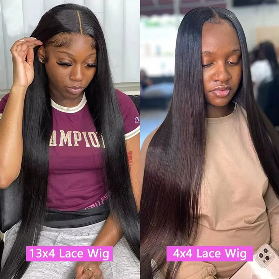 Perruque Lace Frontal Wig naturelle brésilienne transparente, cheveux lisses, sans colle, 4x4, Hd, 1