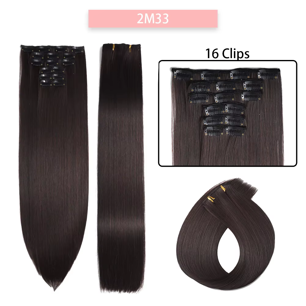 Extensions de Cheveux Synthétiques Longs et Lisses, Postiches Brunes et Noires, Degré de Chaleur, Fa