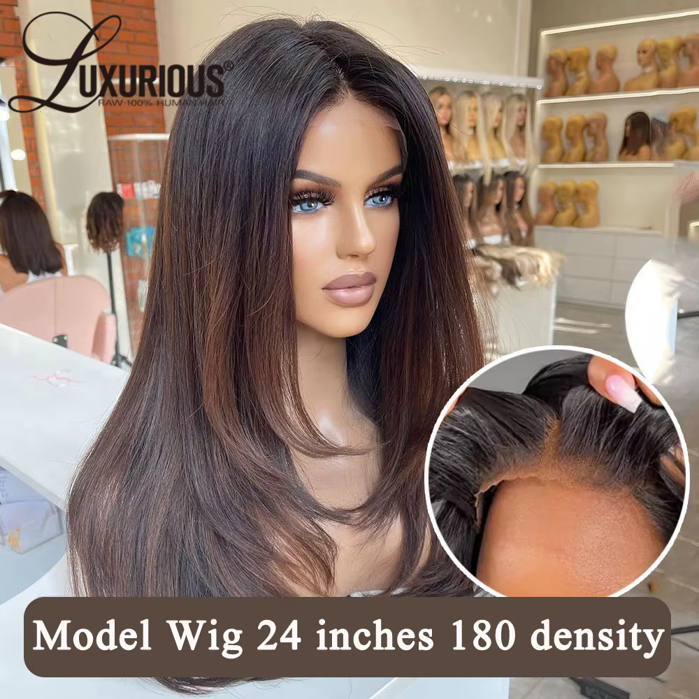 Perruque Lace Front Wig Remy brésilienne naturelle, cheveux lisses, couleur marron ombré, 13x4, pre-