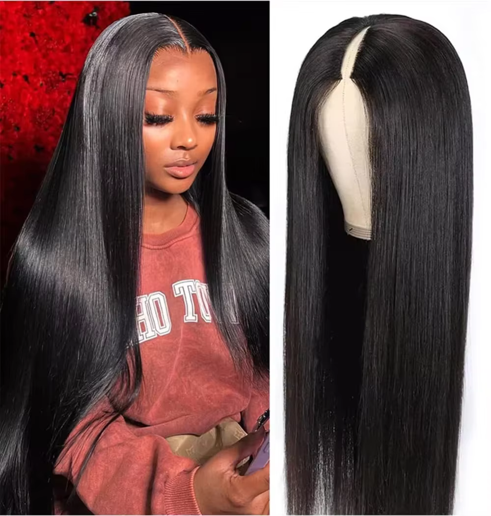 Sans colle droite V partie perruque cheveux humains brésilien os droite perruques de cheveux humains
