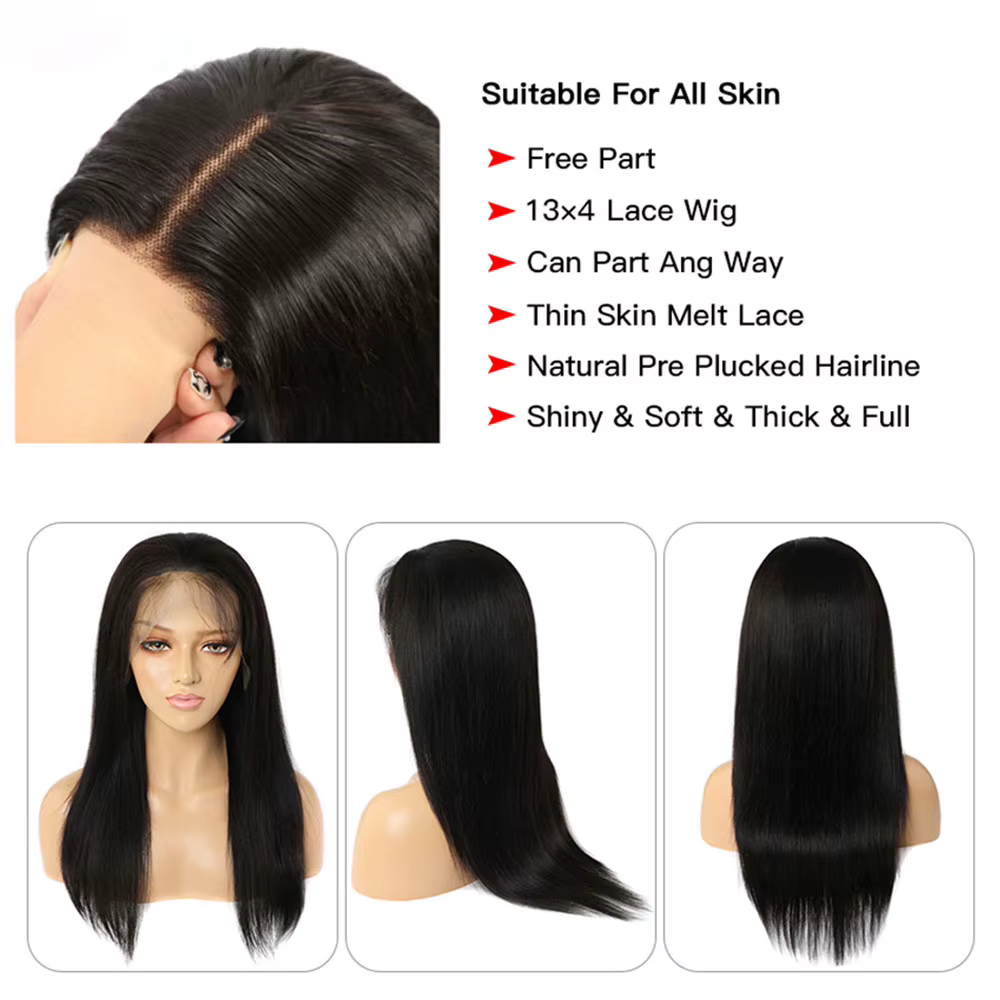 Perruques de cheveux raides 13x4 13x6 perruques frontales en dentelle couleur noire naturelle 180% d