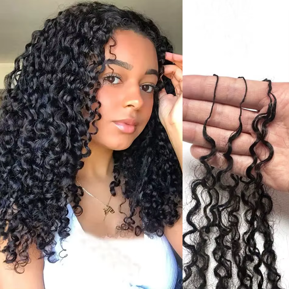 Extensions de cheveux humains au Crochet en plumes, boucles Pixie sans nœuds, légères, pré-separées 