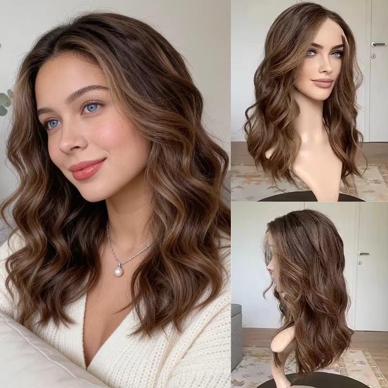 Perruque synthétique Lace Front marron moyen avec mèches blondes naturelles, pour cosplay, fête, usa