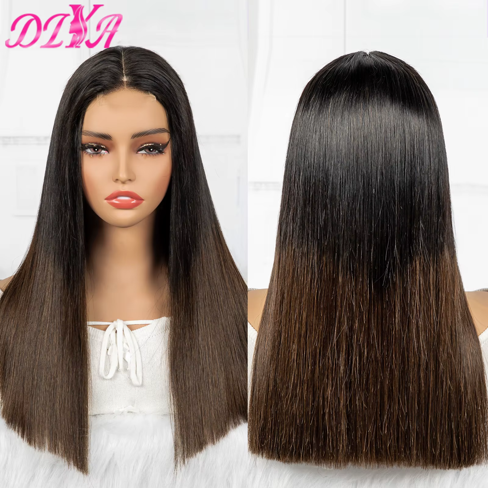 Perruque Lace Closure Wig Naturelle Brésilienne, Cheveux Lisses, Double Proximité, HD, 1BT4, 16A, 2x