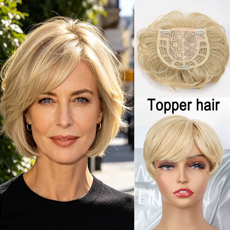 Extensions capillaires synthétiques courtes pour femmes, postiches volumineuses avec frange, pour ch