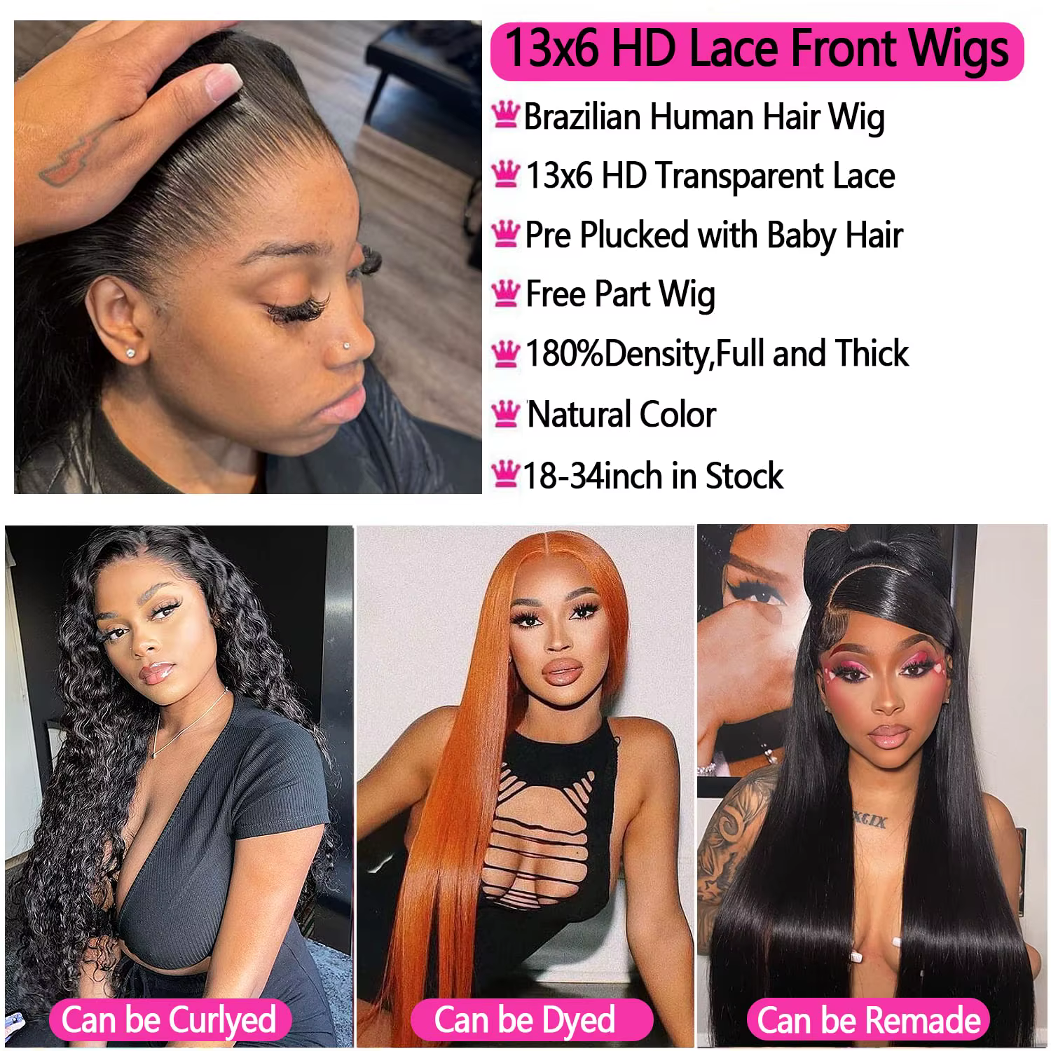 Sophia-Perruque Lace Front Wig 360 Naturelle, Cheveux Lisses, 13x6, 13x4, 4x4, 30 Pouces