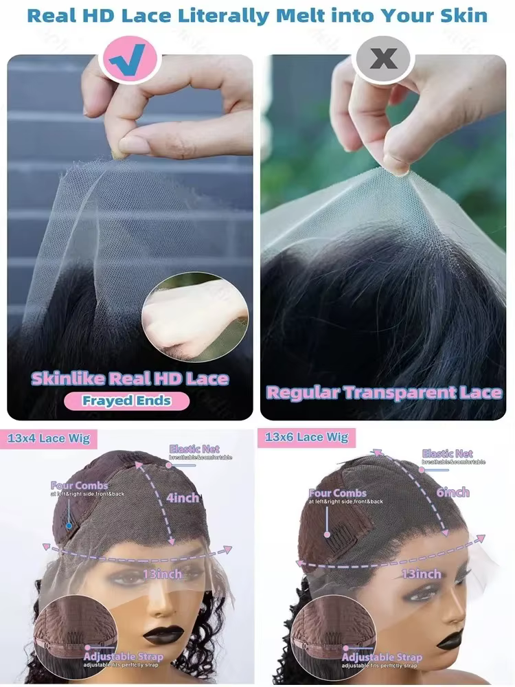 200 densité 40 42 pouces os droit 13x6 HD dentelle frontale perruques de cheveux humains brésilien T