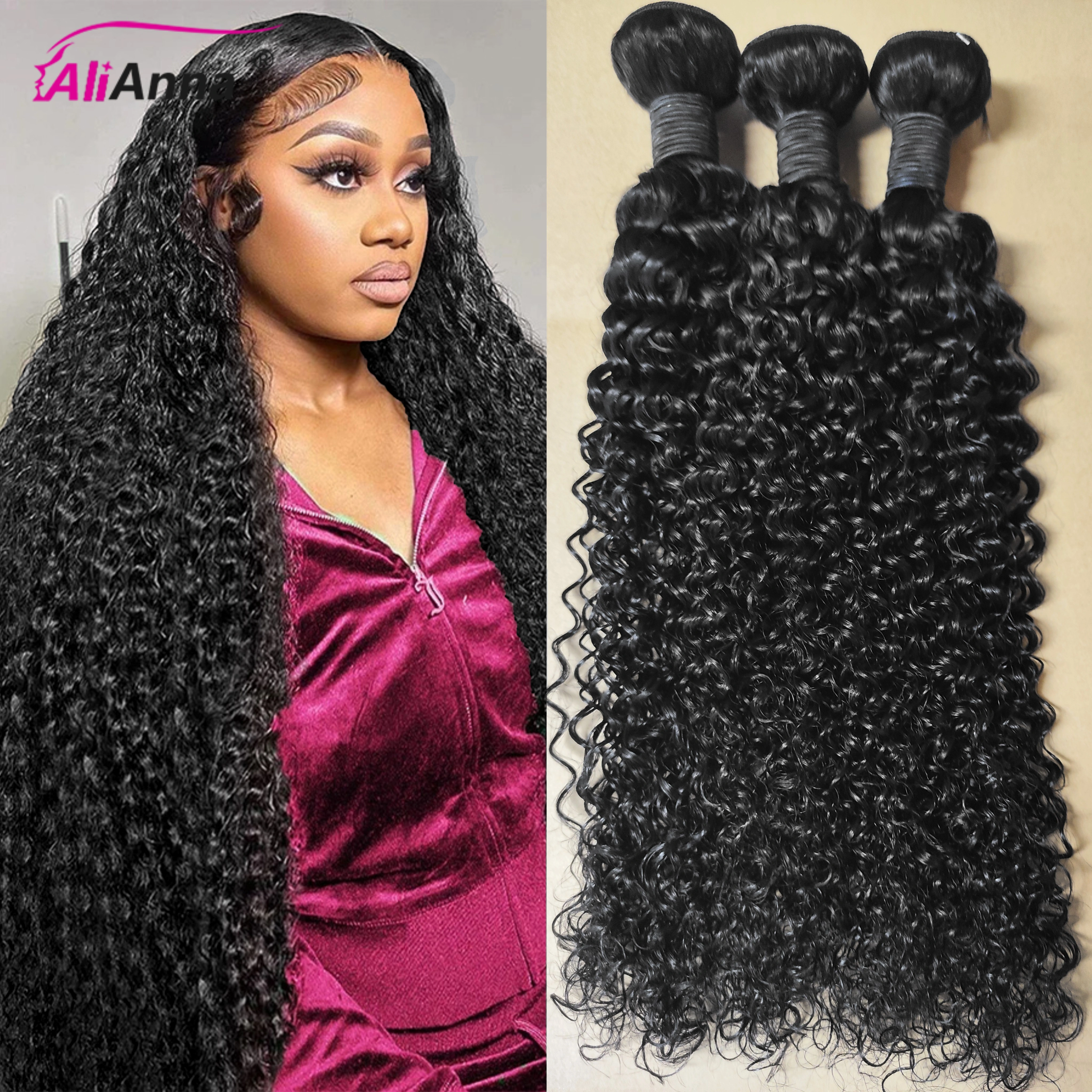 Bouclés Tissage Humain Hair 100% Natural 28 30 32 Pouce Meche Bresilienne Cheveux Humain Raw Humain