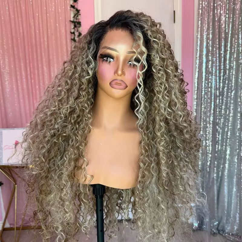 Perruque sans colle perruques de haute qualité longue perruque ondulée bouclée profonde Ombre blond 