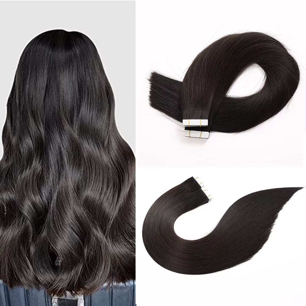 Extensions de cheveux humains vierges russes de haute qualité, en gros, avec bandes adhésives, 40 pi