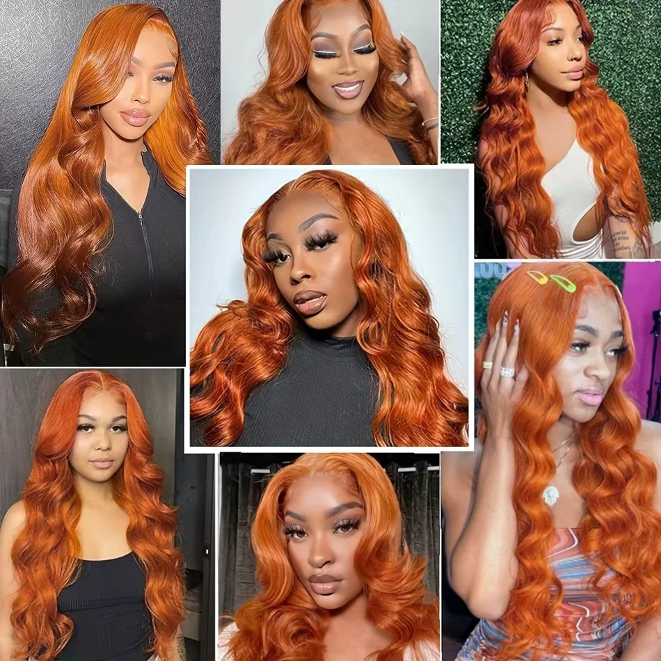 36 pouces gingembre Orange dentelle avant perruques cheveux humains pré plumé 200% densité vague de